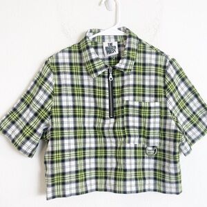 The Ragged Priest Green Plaid short sleeve collared shirt